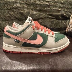 Nike Dunk Low in Green and Pink